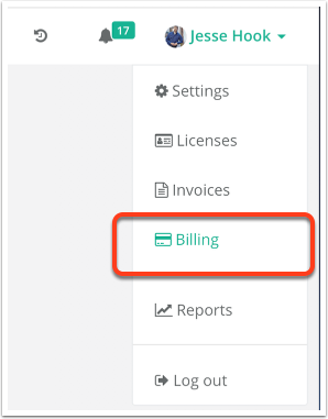 Dropdown menu with the billing circled in red. 