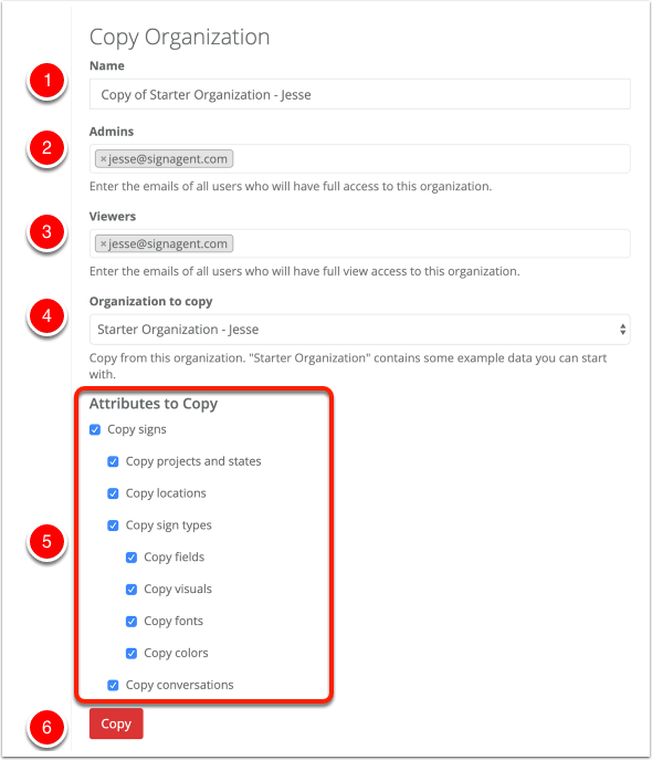 Details preview of the copied organization. 