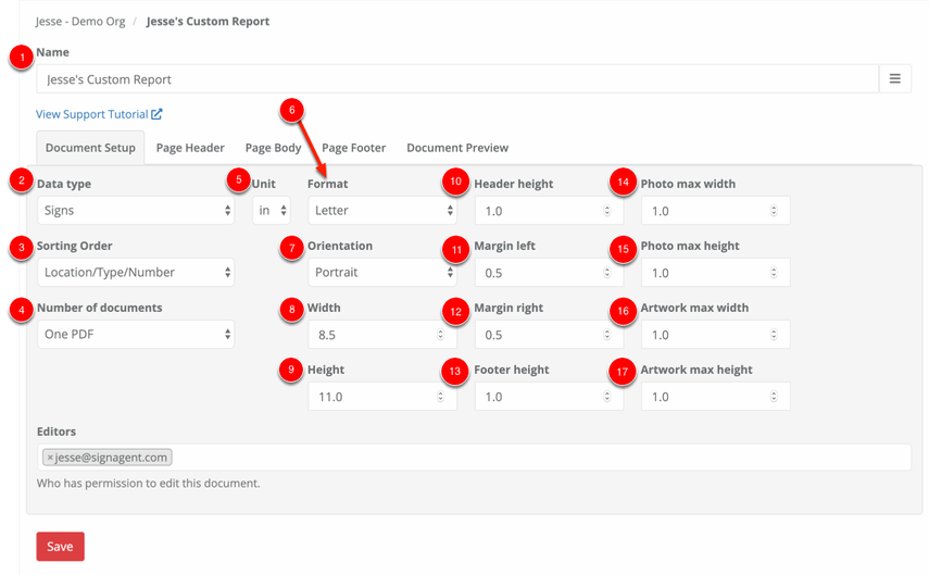 Preview of the document setup in SignAgent. 