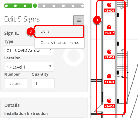 Screenshot of how to clone a sign in SignAgent. 