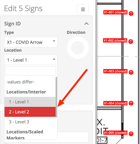 Screenshot of how to move the signs to a new location in SignAgent. 